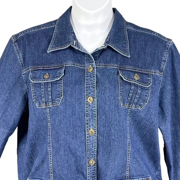 Vintage Erika Womens XL Stretch Fit Denim Jean Jacket Coat  Button Up 4 Pocket - Picture 4 of 16